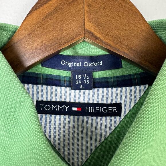 Tommy Hilfiger 16.5 34/35 Original Oxford Green Long Sleeve Button Down Shirt - Picture 8 of 9